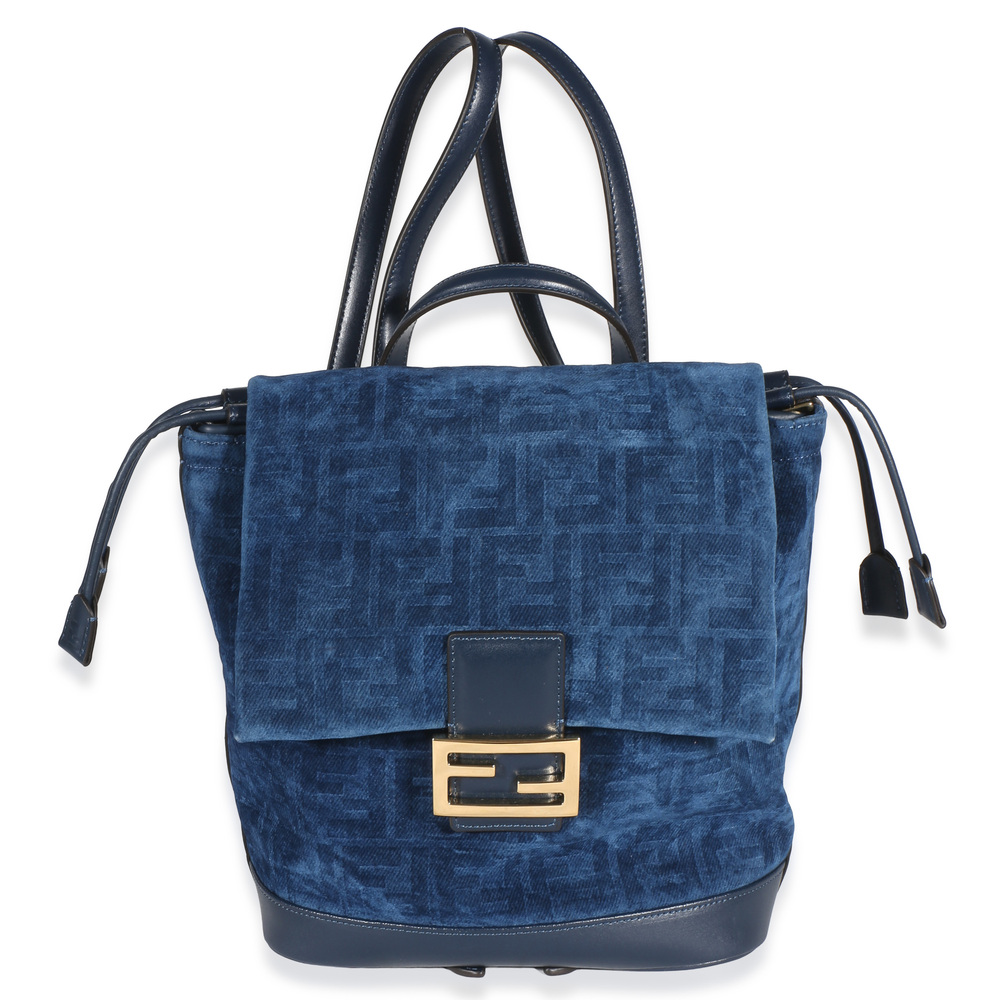 Fendi Blue Abyss FF Flocked Denim Drawstring Backpack